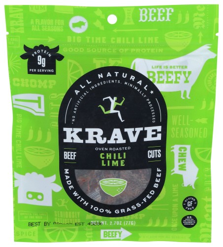 Krave Jerky Beef Chili Lime 2.7 oz (Pack of 8)