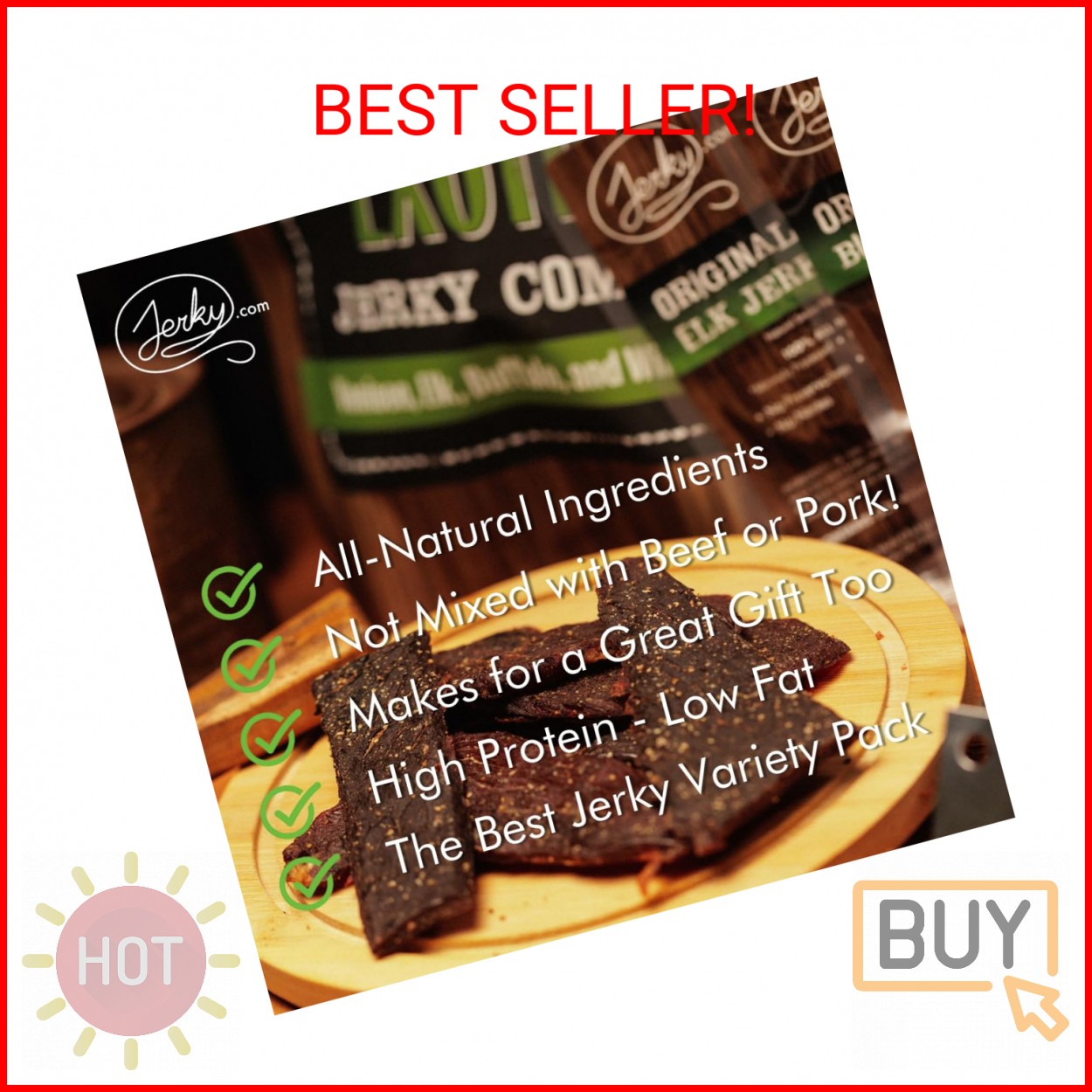 Jerky.com Exotic Jerky Variety Pack | 4pc Wild Game Snacks Sampler with Venison,