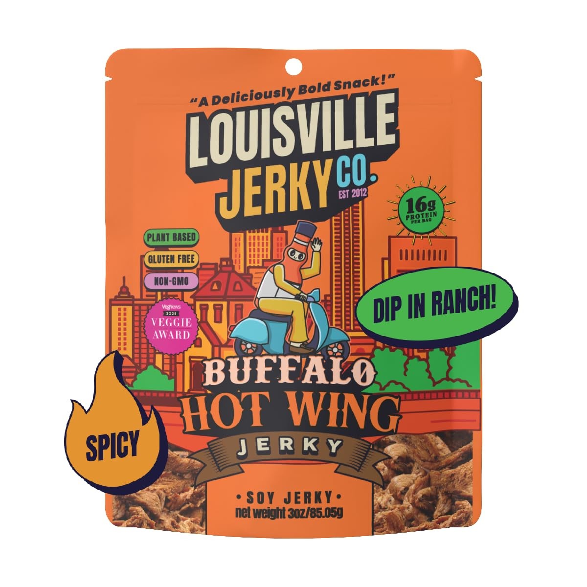 Louisville Vegan Jerky – Buffalo Hot Wing and Vegetarian 1-Pack, Silver