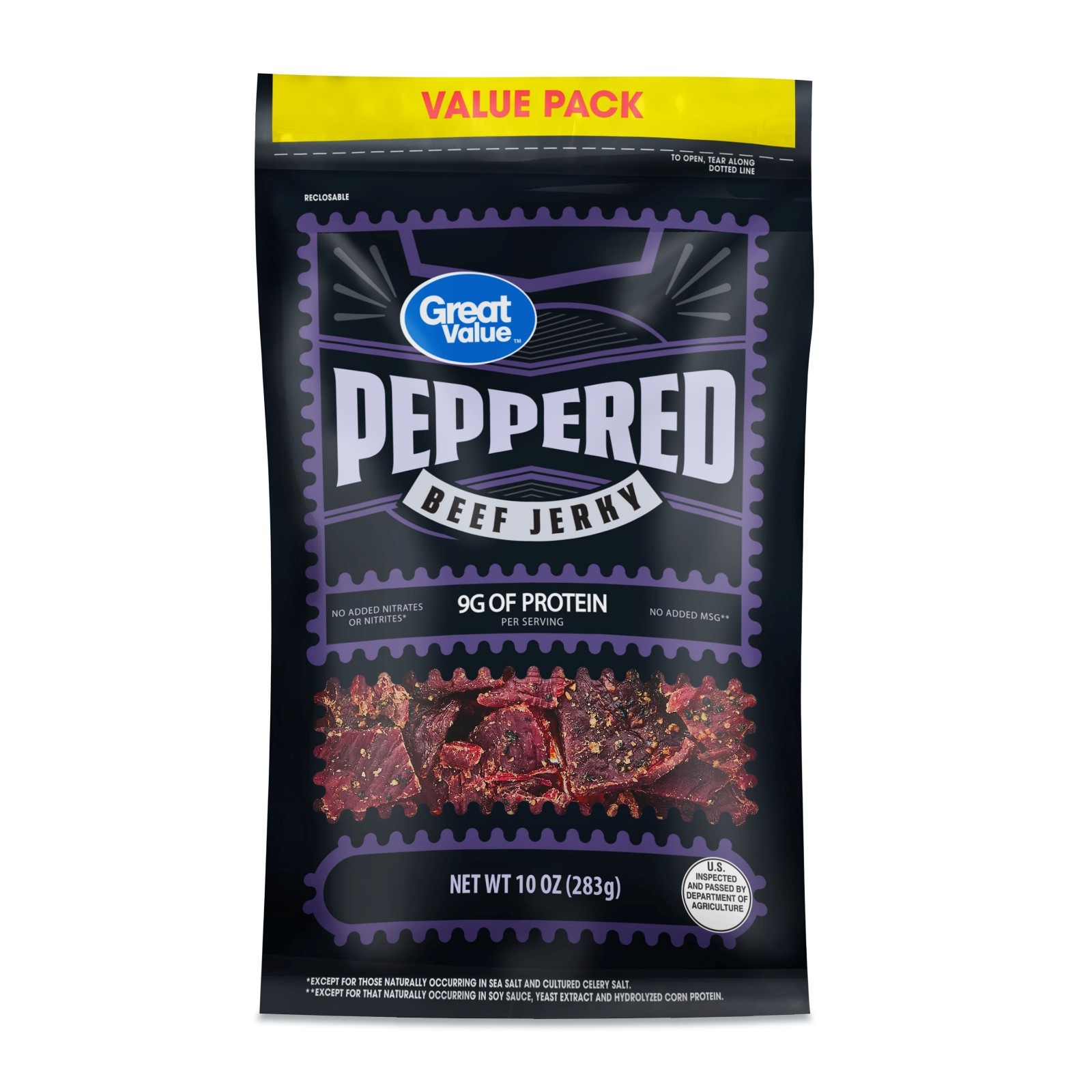 (4 pack) Great Value Peppered Beef Jerky, Value Pack, 10 oz