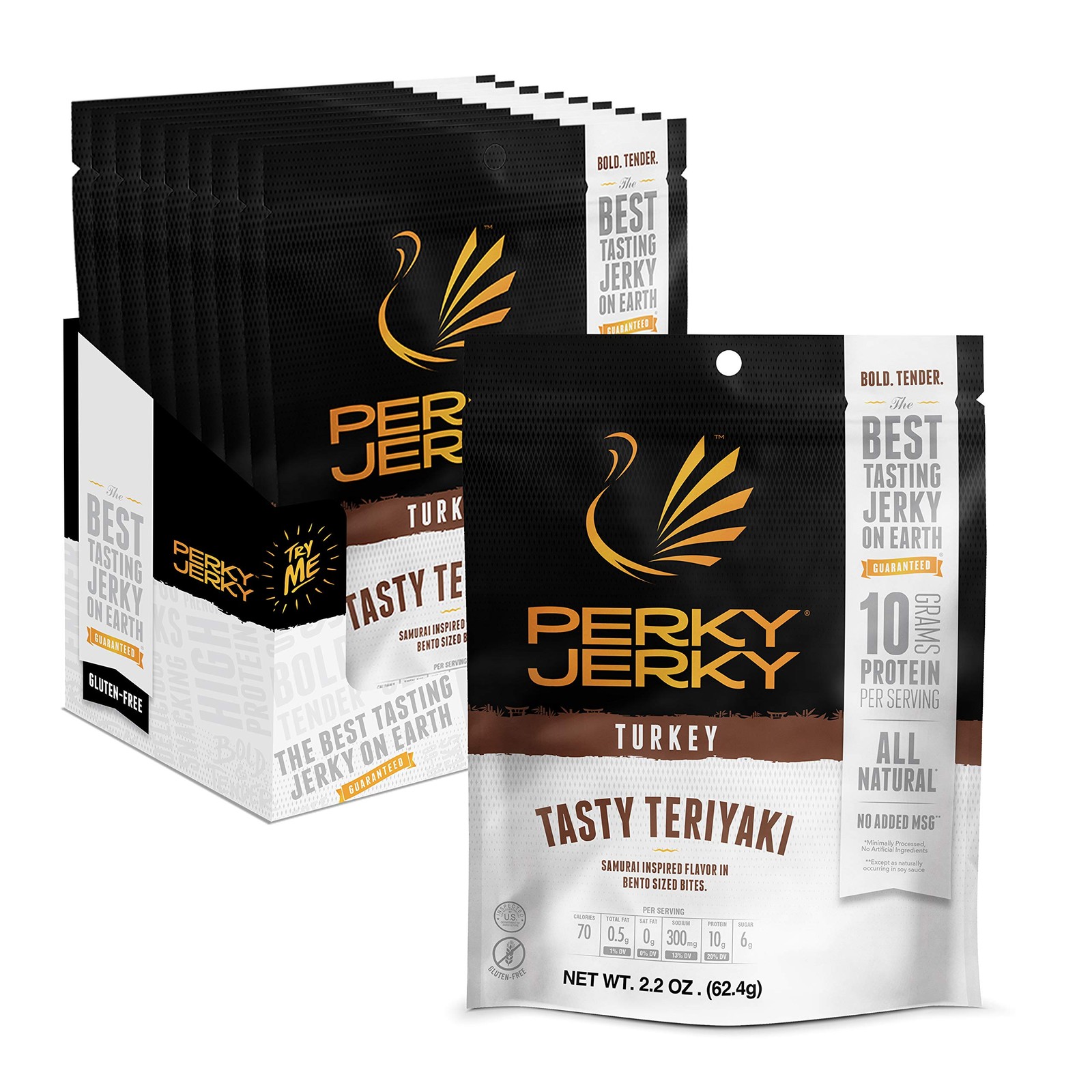 Perky Jerky Tasty Teriyaki Turkey Jerky, 2.2oz Pack of 12 Low Sodium 10g Pr…