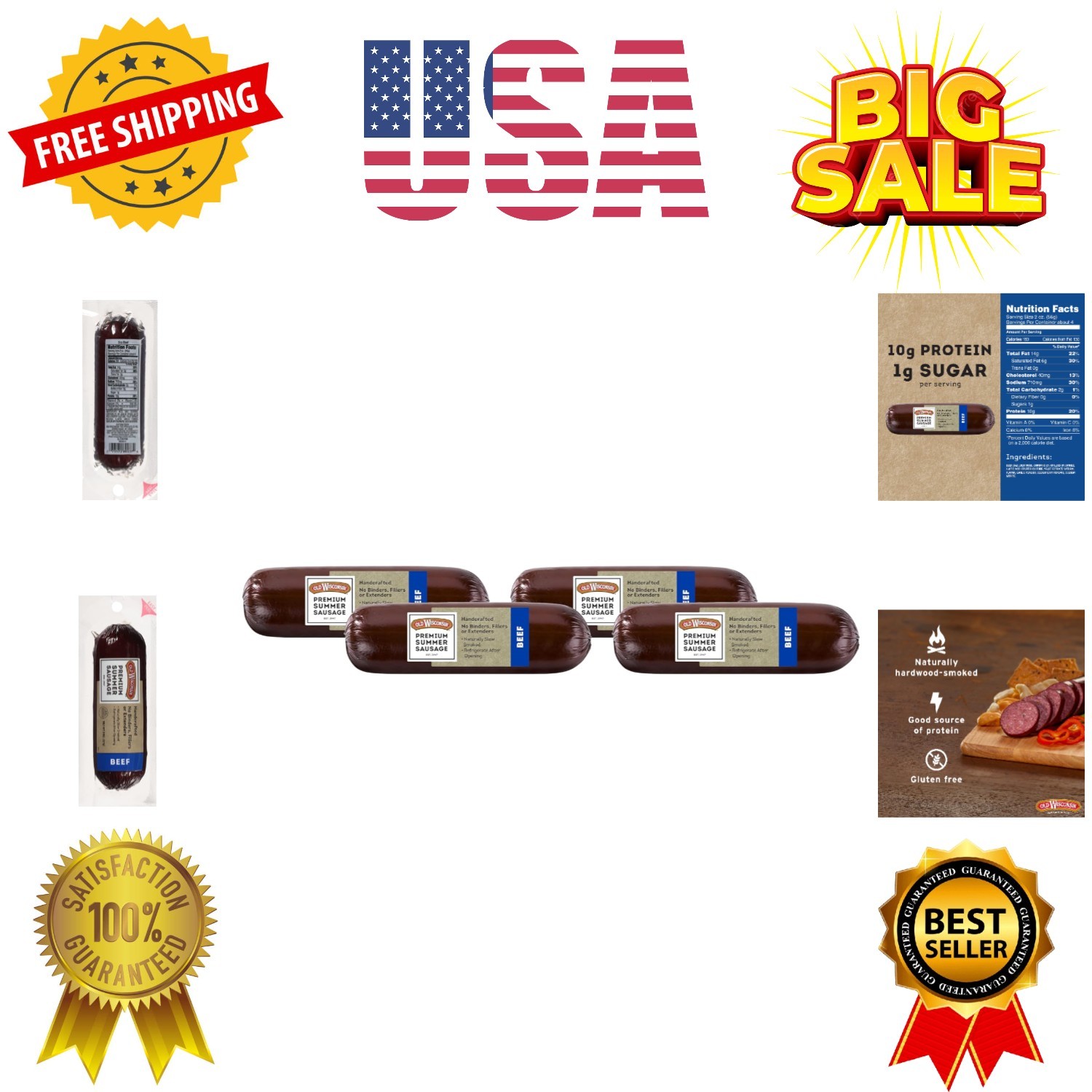 Summer Sausage, 100% Natural Meat, Charcuterie, Ready to Eat, High Protein, L…