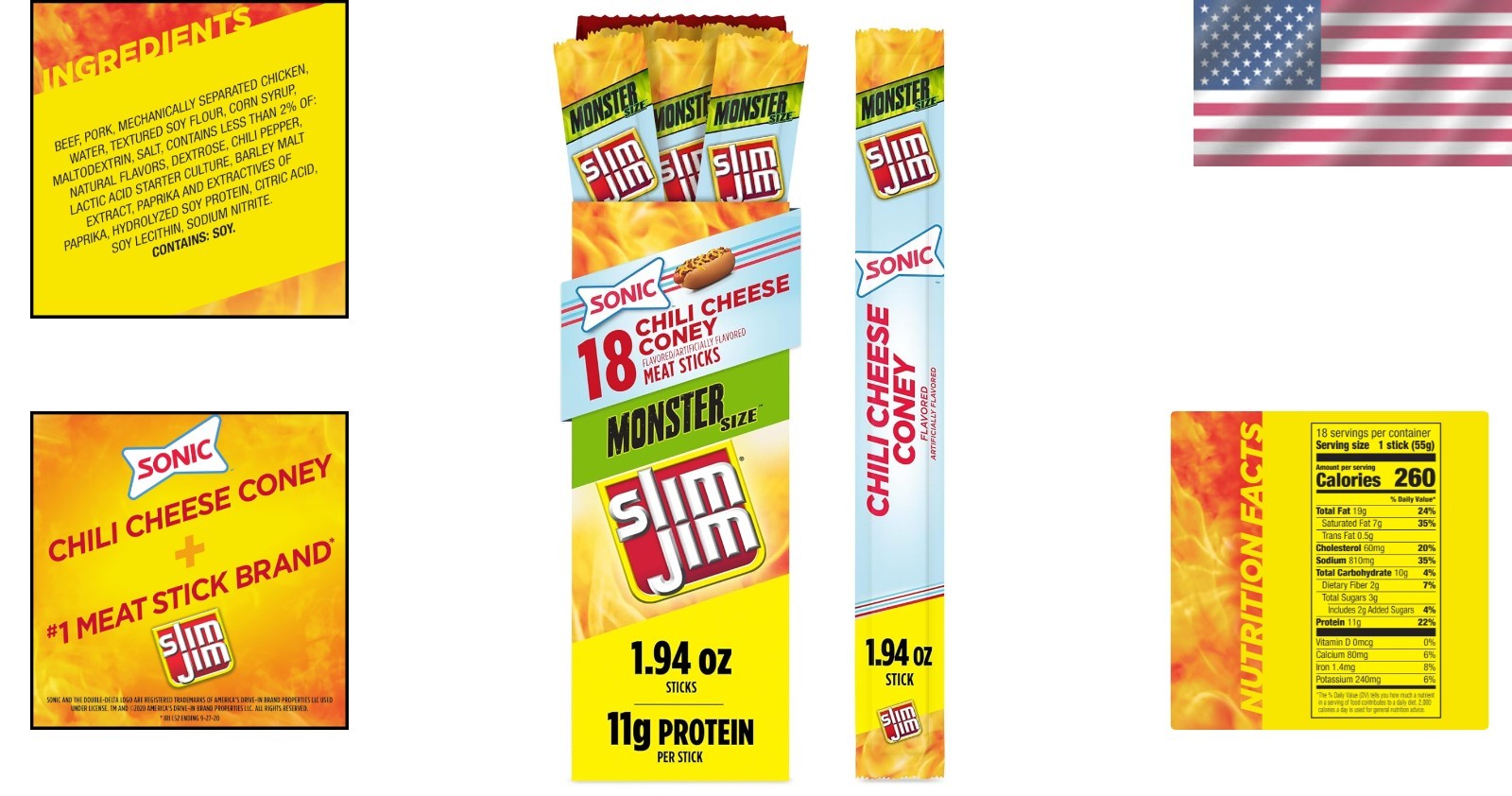 High Protein Monster Meat Sticks – Sonic Chili Cheese Coney Flavor, 1.94 oz Each