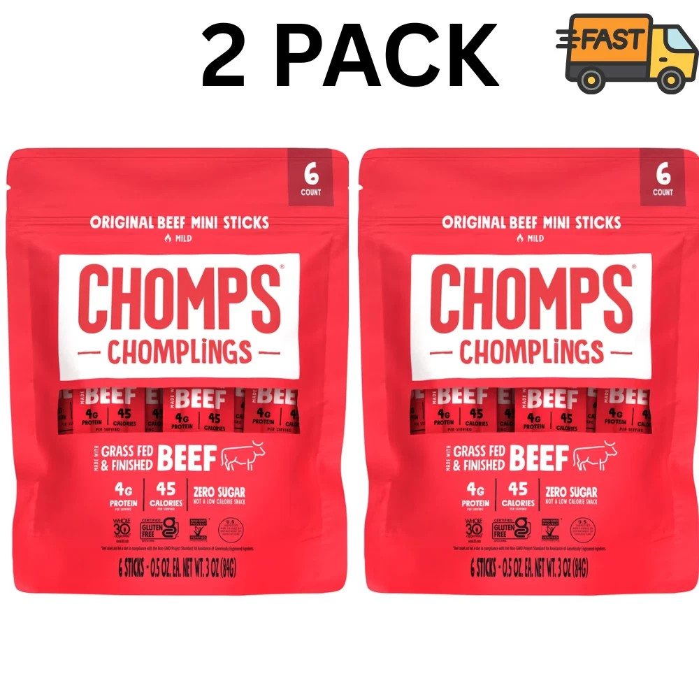 Chomps Original Beef Chomplings Protein Snacks Pack of 2