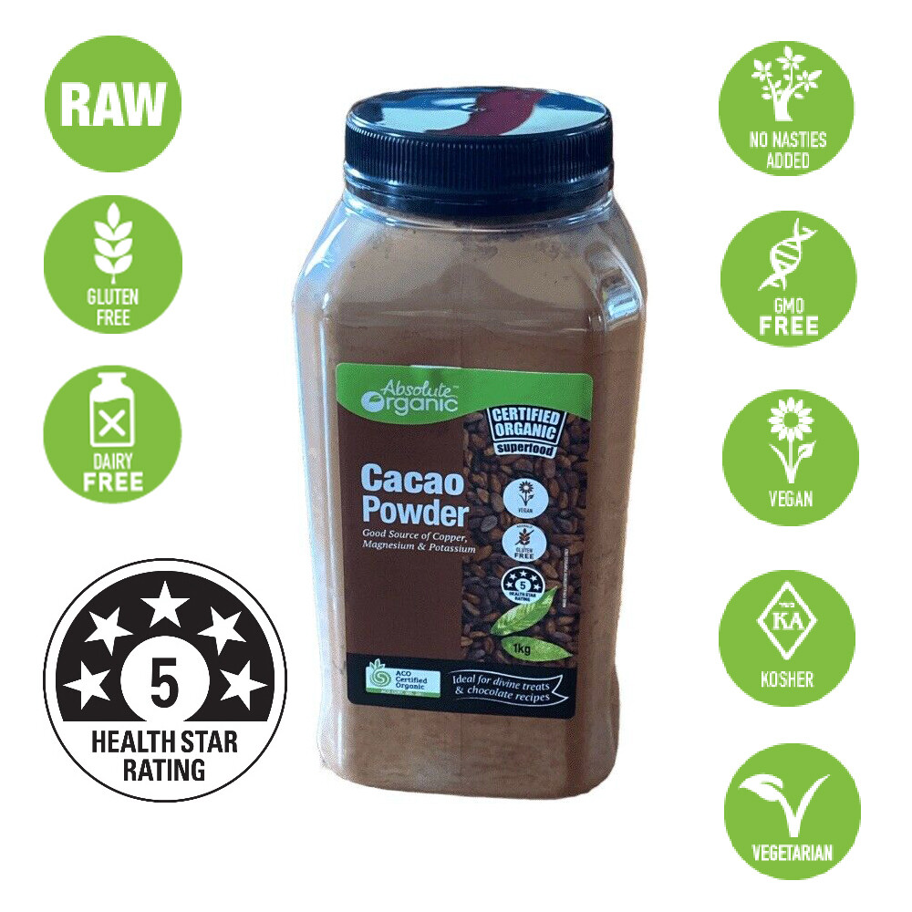 Absolute Organic Chocolate Cacao Powder Gluten Free Vegan Certified Organic 1kg