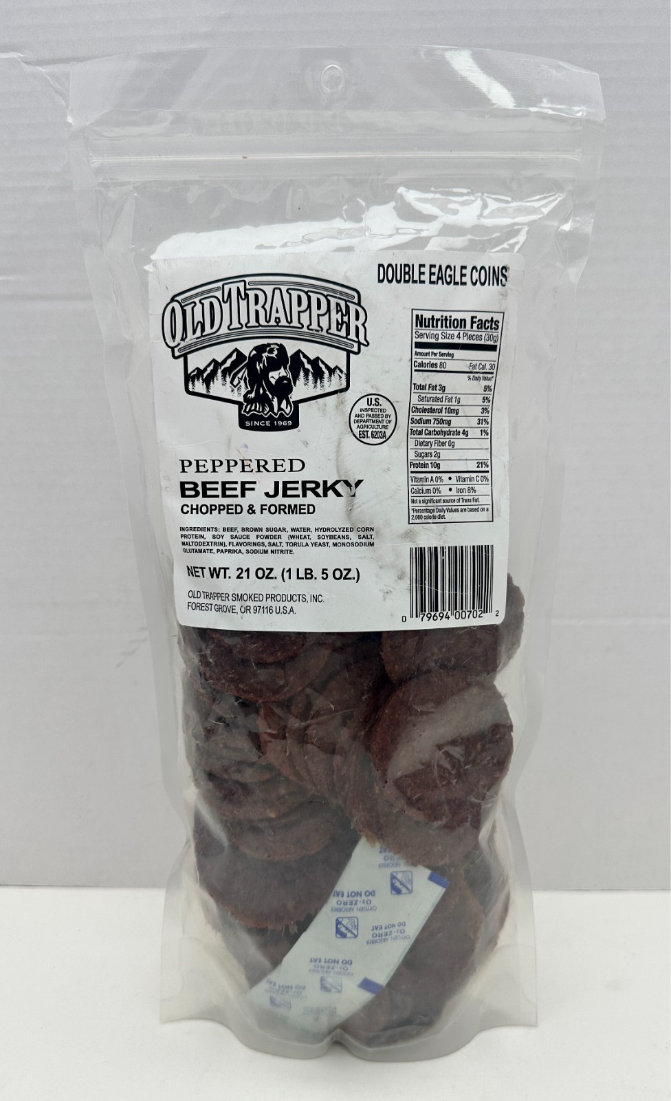 Old Trapper Peppered Double Eagle Coins Beef Jerky Chopped & Formed BB: 8/2026
