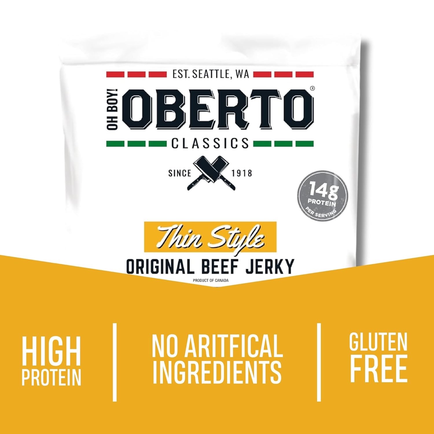 Oh Boy Oberto Classics Thin Style Original Beef Jerky Snack 1.2 Ounce Pack of 8