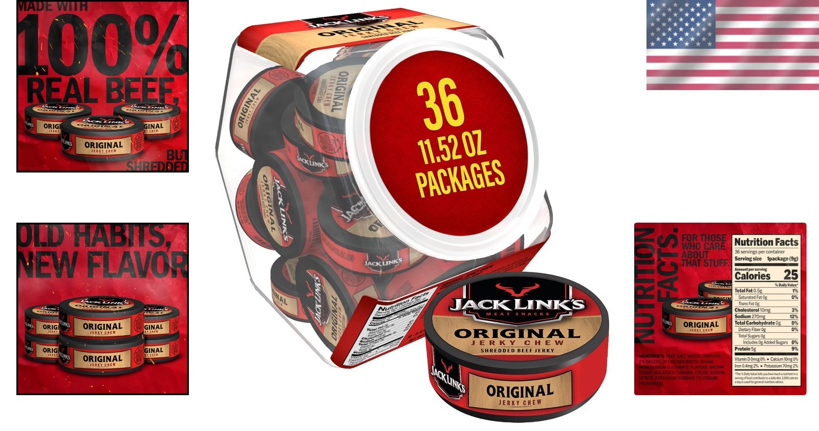 Beef Jerky Chew – Savory 36 Tins with 4g Protein Each – Snack Anytime