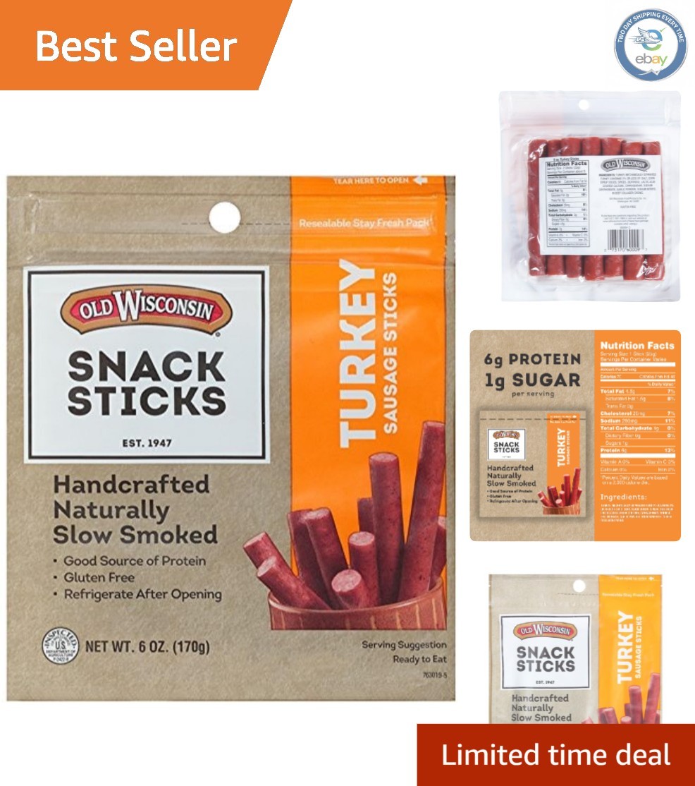 Naturally Smoked Turkey Snack Sticks – Healthy Gluten Free Snack 6 Ounces