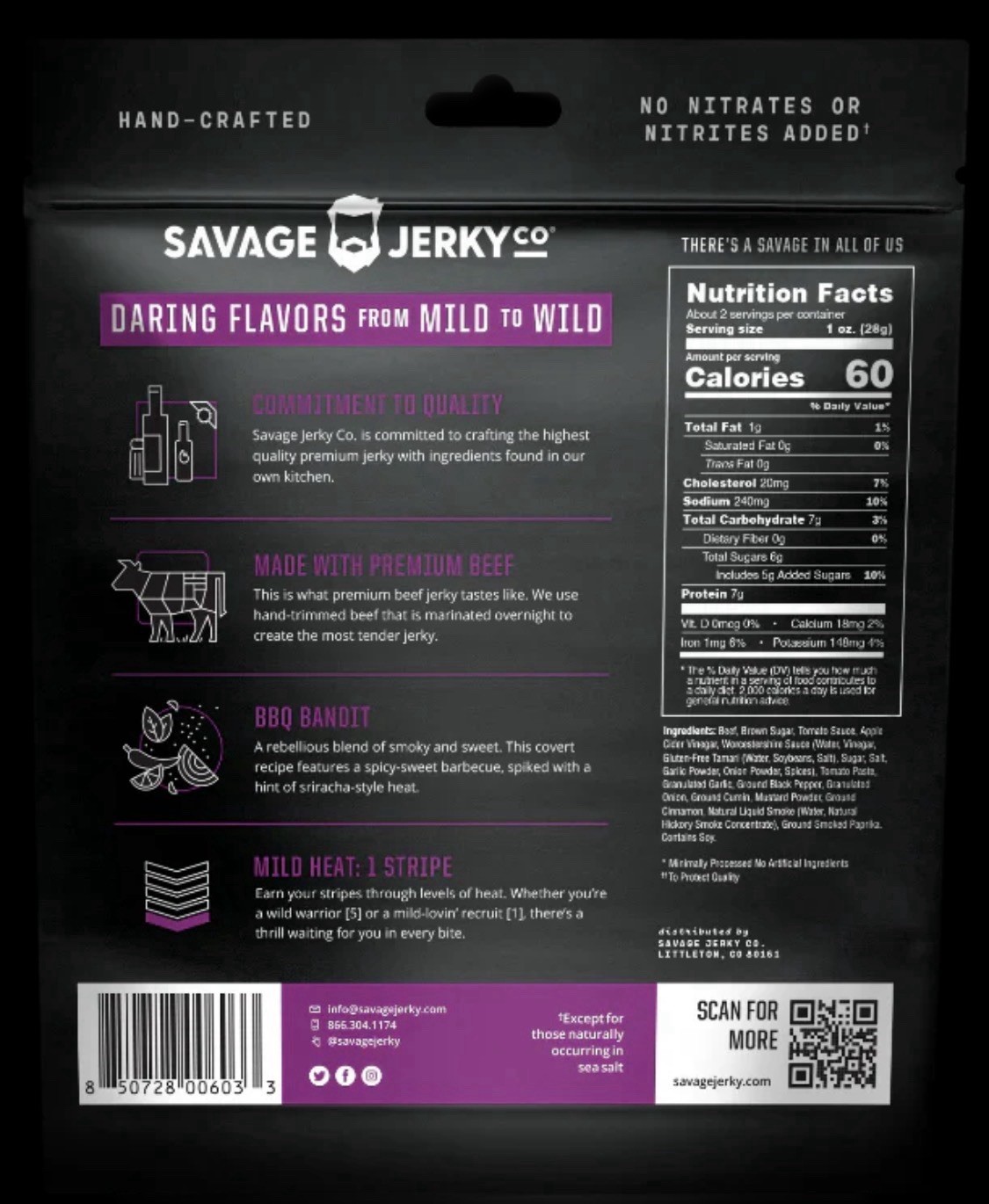 Bundle 3 Savage Jerky Co BBQ Bandit Beef Jerky All Natural Gluten Free Pantry