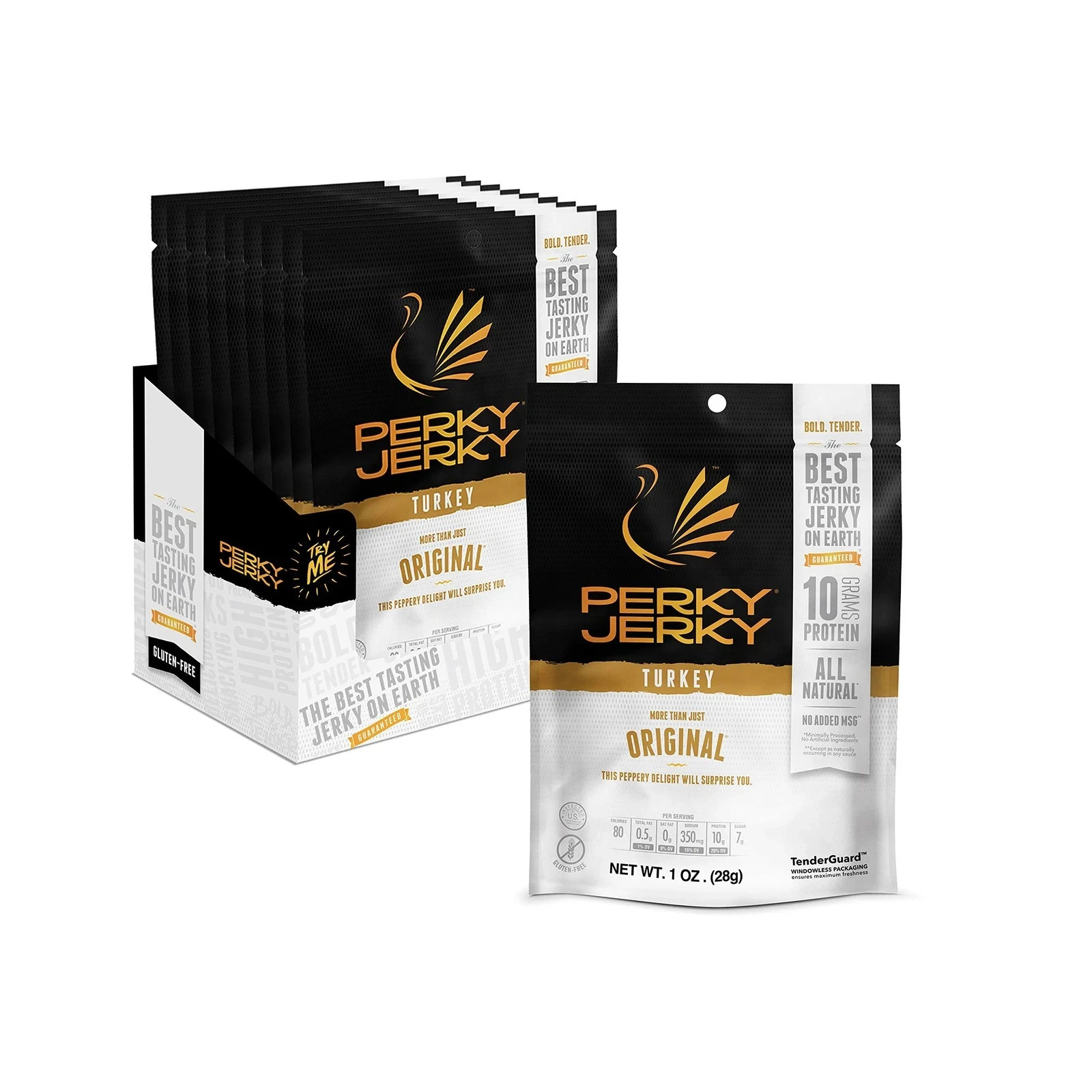 Perky Jerky Original Turkey Jerky, 1oz Pack of 12 – Low Sodium – 10g Protein …