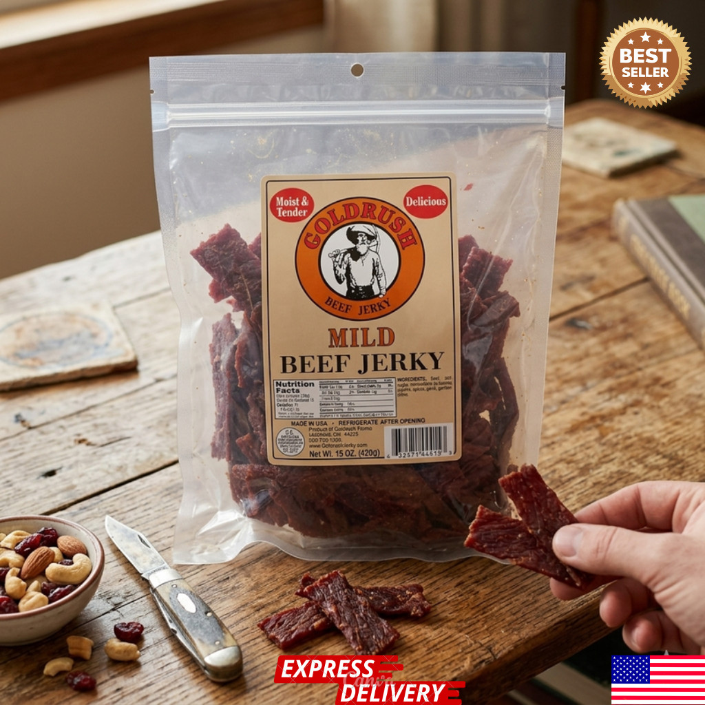 Gold Rush Premium Beef Smoked Original Jerky 15 oz Mild Wood Premium Pack Each