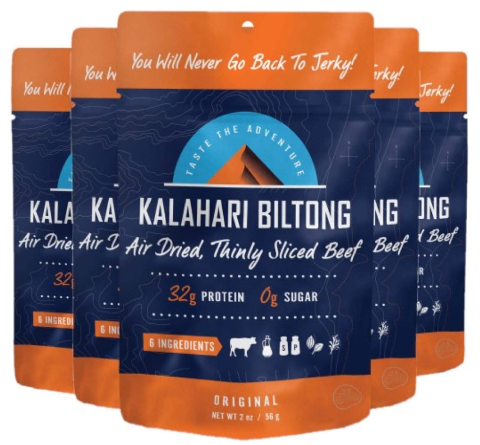 Kalahari Biltong Original Flavor 2oz Pack of 5 Keto Paleo Guilt Free Snack