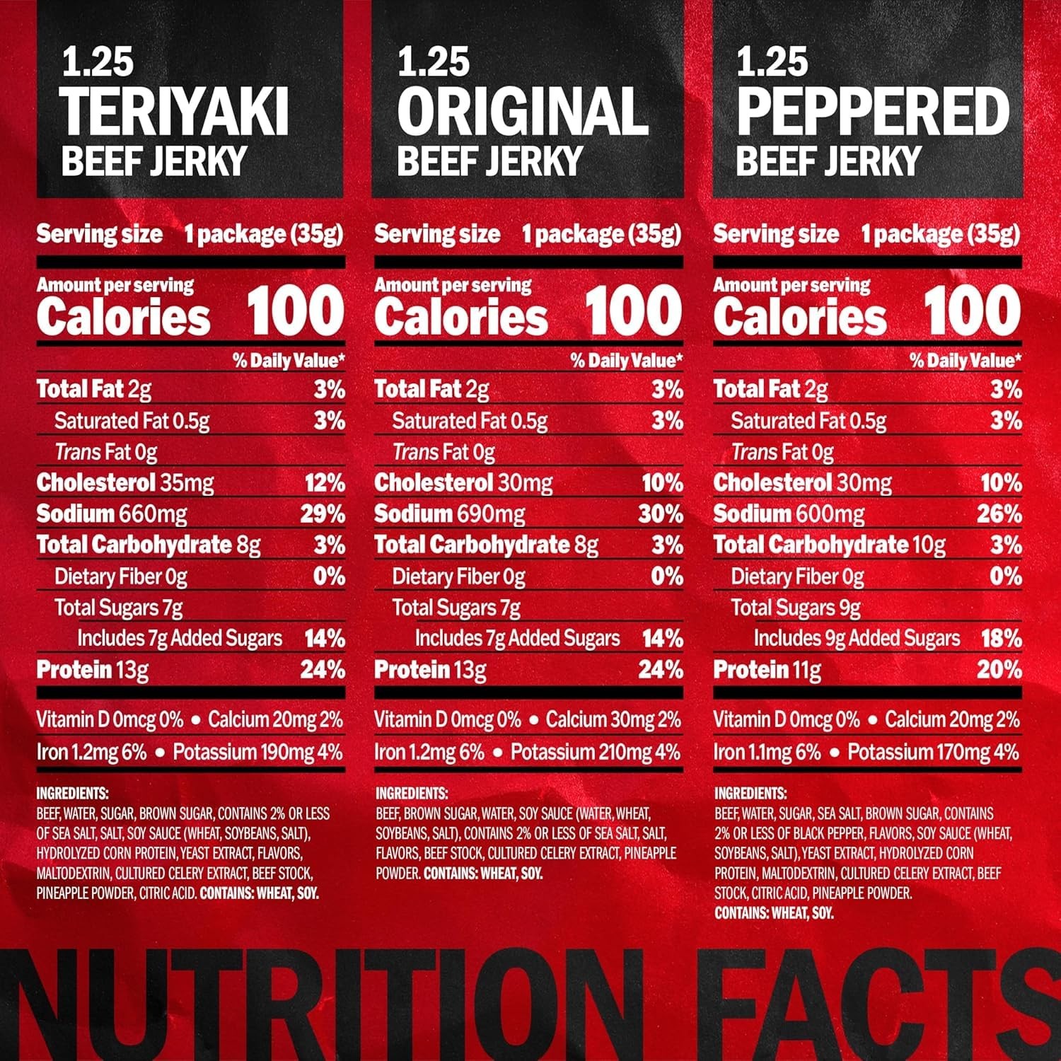 Beef Jerky Variety Pack, Includes Original, Teriyaki, and Peppered Beef Jerky, G