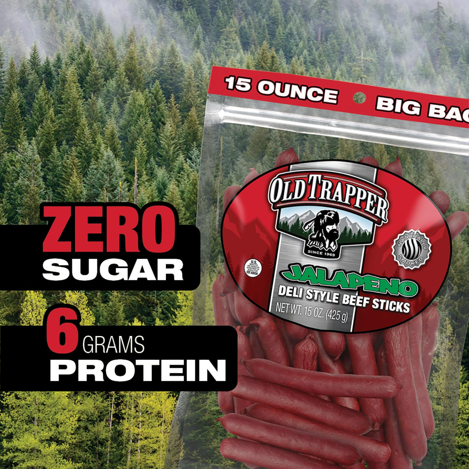 Old Trapper Jalapeno Beef Sticks 15 Ounce Sugar Free Meat Snack Pack