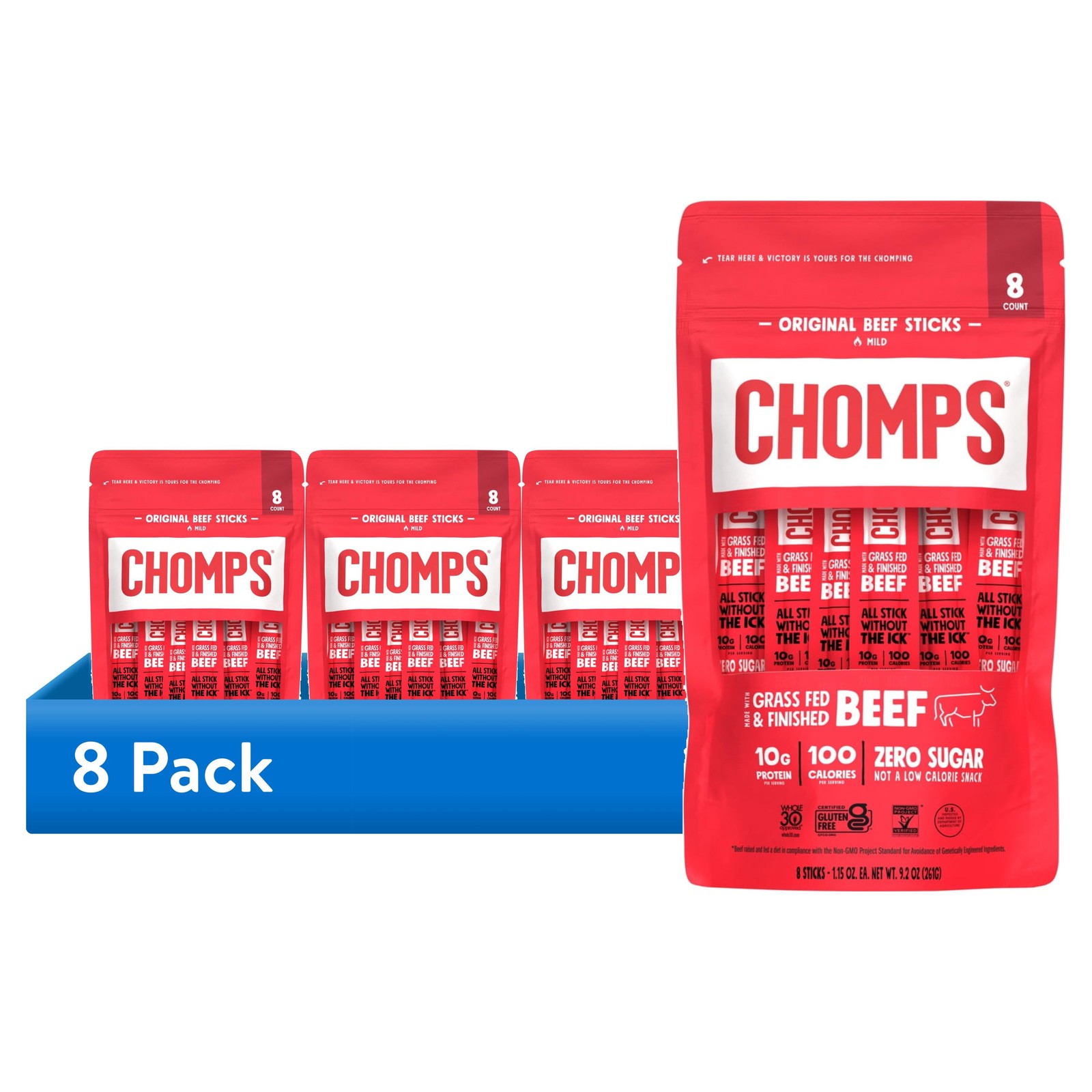 Grass-Fed & Finished Original Beef Jerky Meat Snack 10g of Protein 8 Count