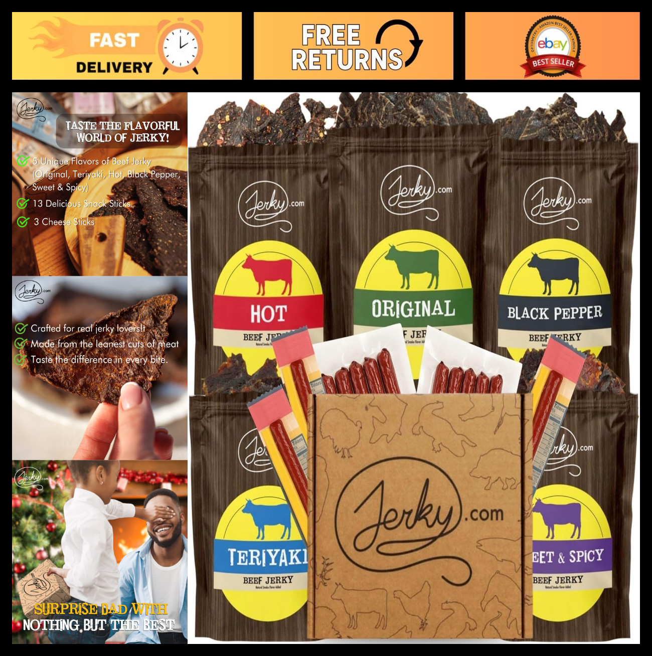 Beef Jerky Variety Pack Gift Box – 21 Pieces, 5 Flavors & Meat Sticks – Perfect