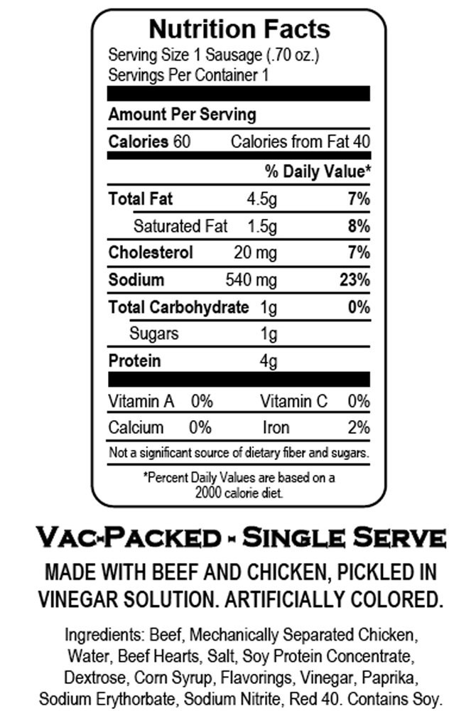 Herb’s Pickled Hot Sausages 0.7oz Individually Wrapped 24ct Pickled Hot Saus…
