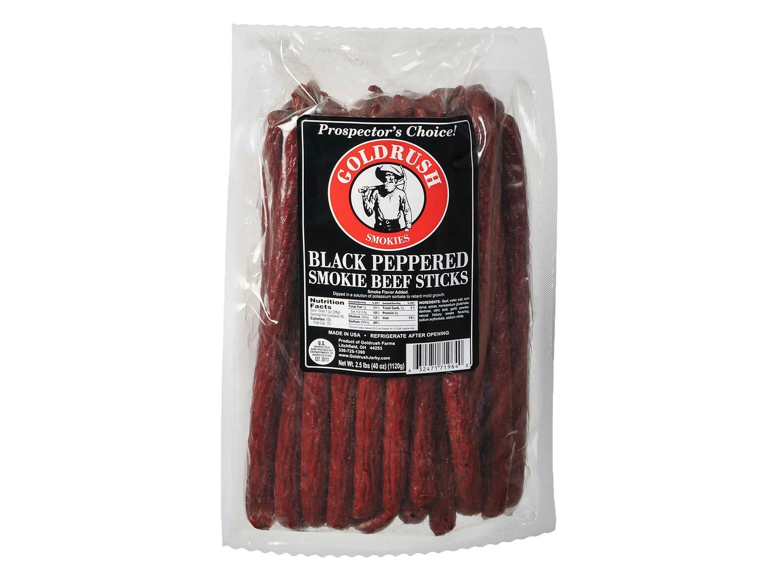 Gold Rush 2.5 LB Black Pepper Beef Smoked Sticks (3) 30 Count Pack Free Shipping