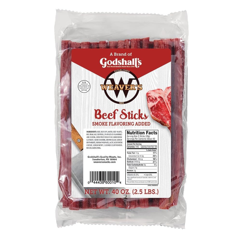 Weaver’s Smoked Meats 7″ Meat Sticks (Mild Beef, 2.5 lbs.) (Pack of 2)