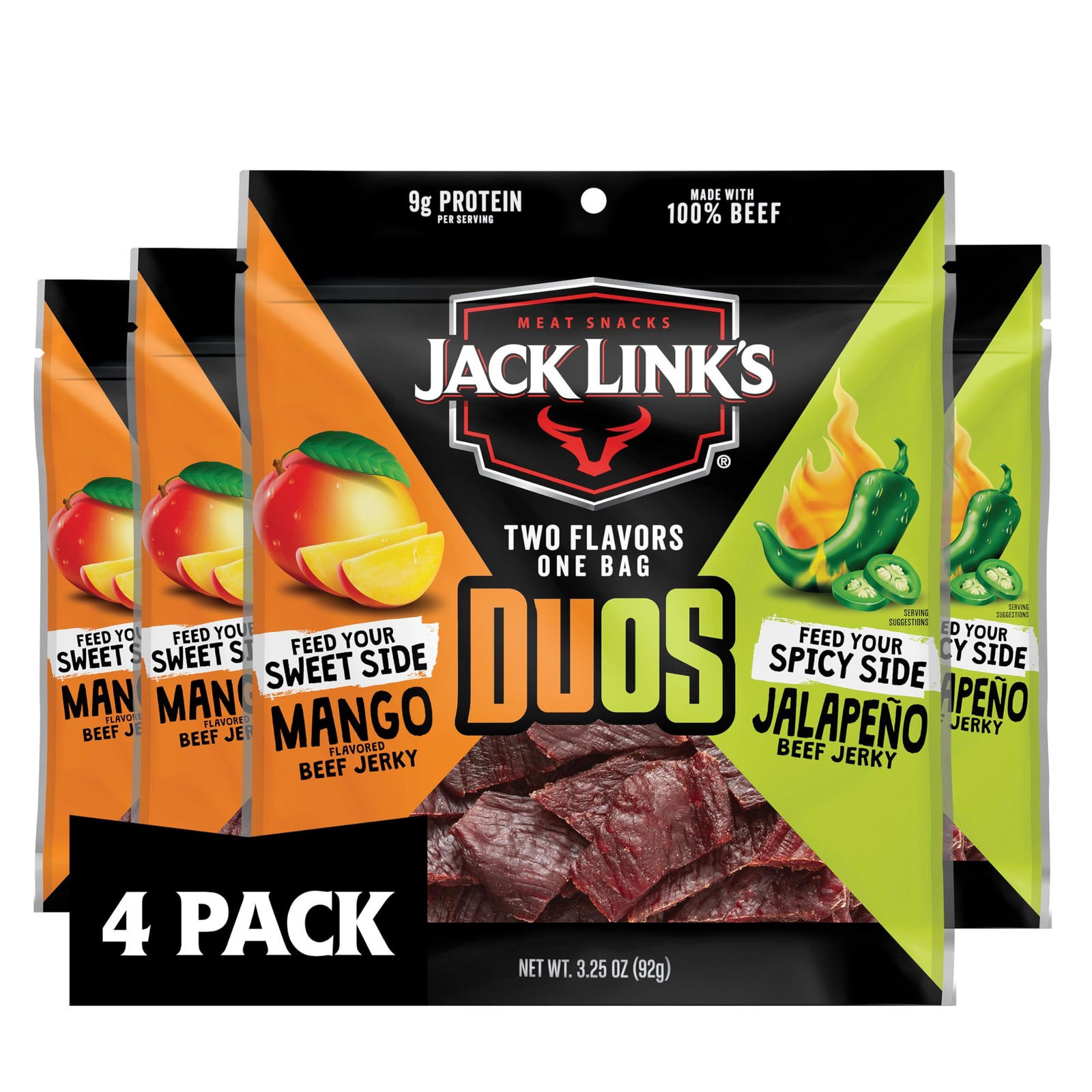 Jack Link’s DUOs Jalapeno and Mango Beef Jerky 4 Pack 3.25 oz Bags Ready to…