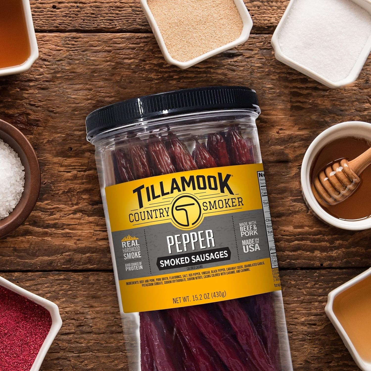 Hardwood Smoked Sausages Pepper 15.2 Ounce Jar 20 Count Protein Snack Pack