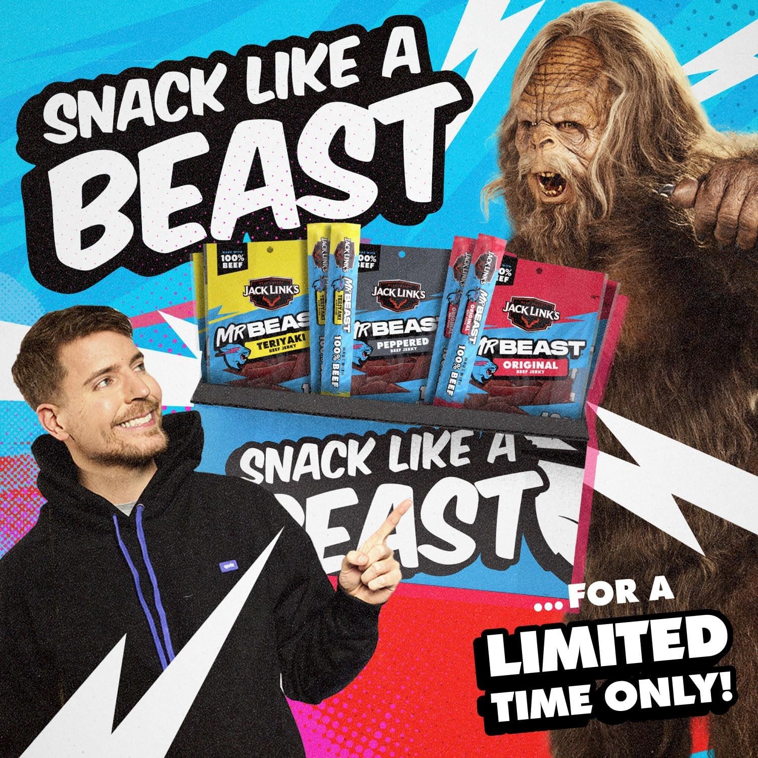 Jack Link’s x MrBeast Beef Jerky and Sticks Variety Pack Original, Peppered …