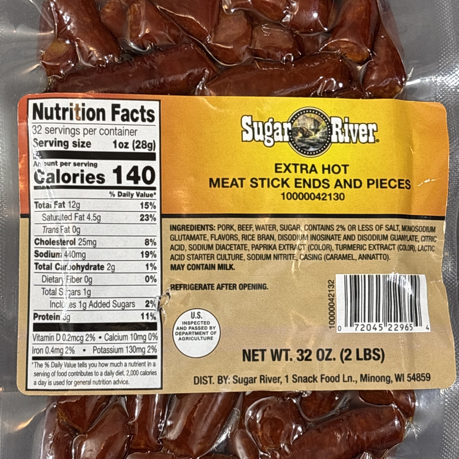 3 x 2lb SUGAR RIVER EXTRA HOT BEEF Meat Stick Ends & Pieces Gluten Free NEW ITEM