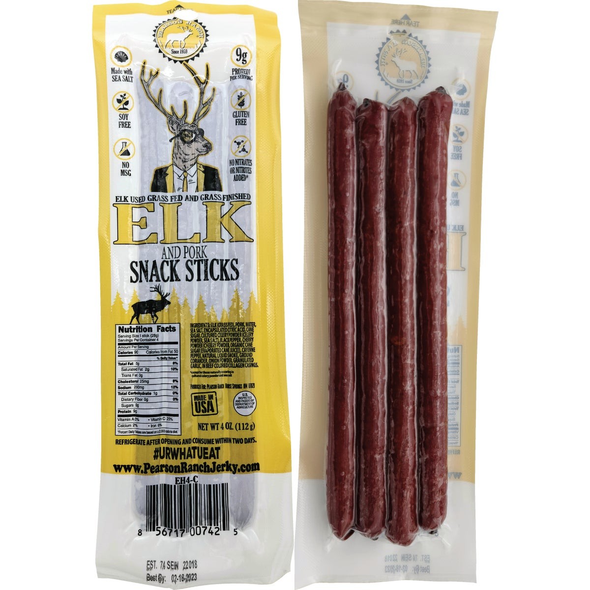 Pearson Ranch Jerky 4 Oz. Elk Hickory Multi-Pack Snack Stick Jerky Pack of 6