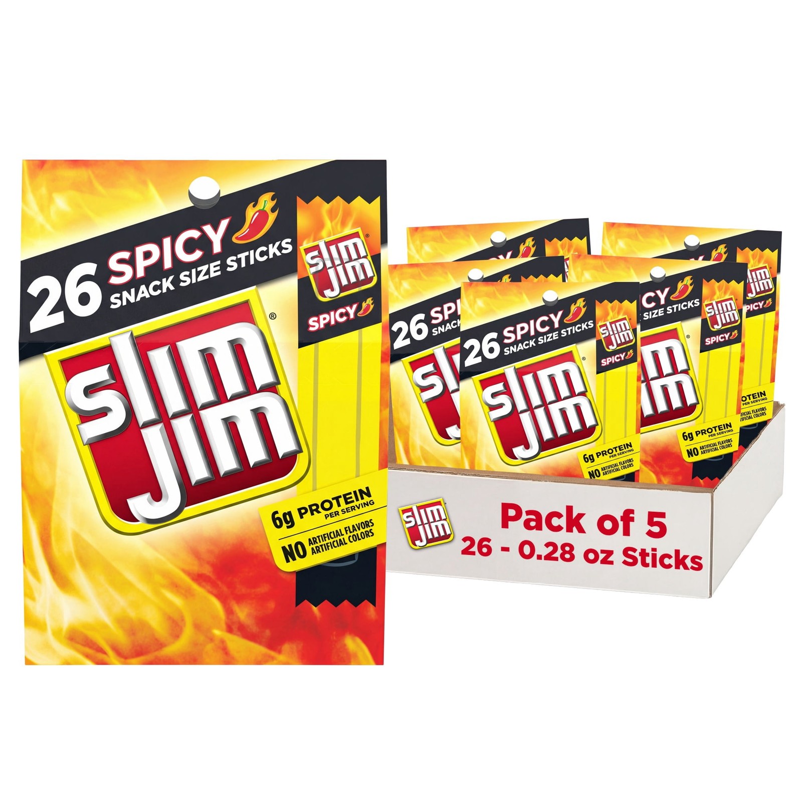 5 pack Smoked Meat Sticks Spicy Flavor 6g Protein Per Serving Snack Size