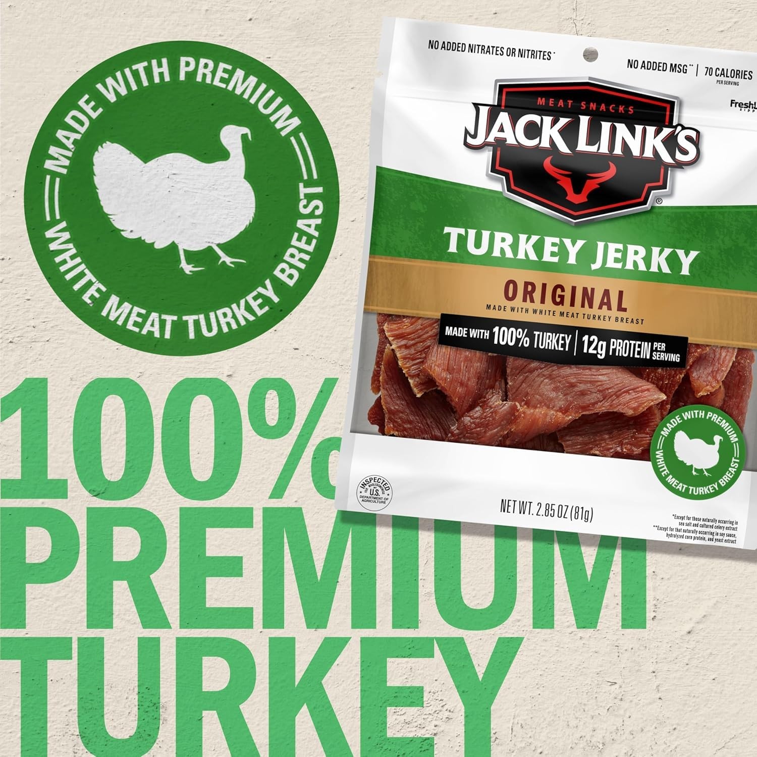 Jack Link’s Original Turkey Jerky 2.85 oz Bag Made with 100% Real Turkey