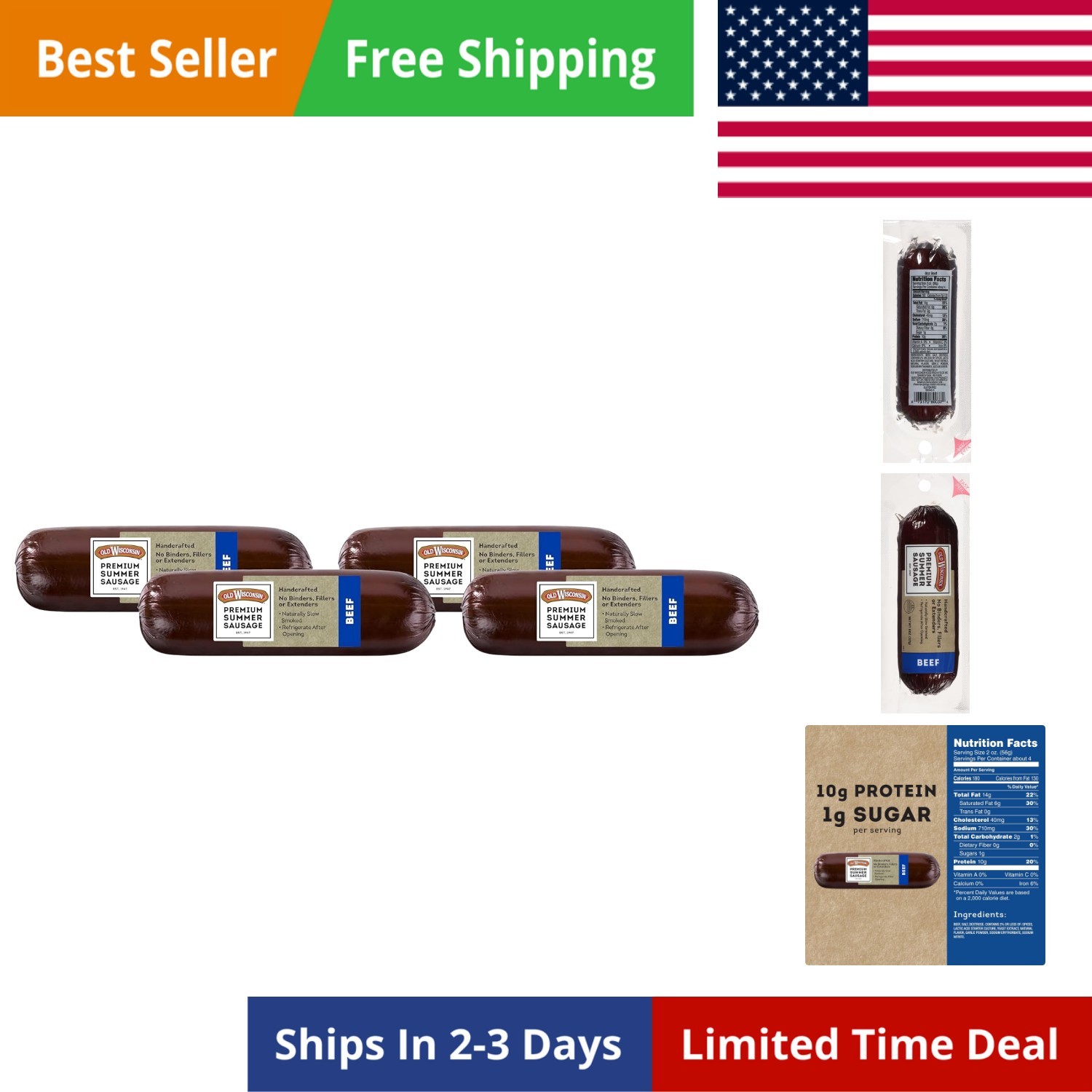 Summer Sausage, 100% Natural Meat, Charcuterie, Ready to Eat, High Protein, L…