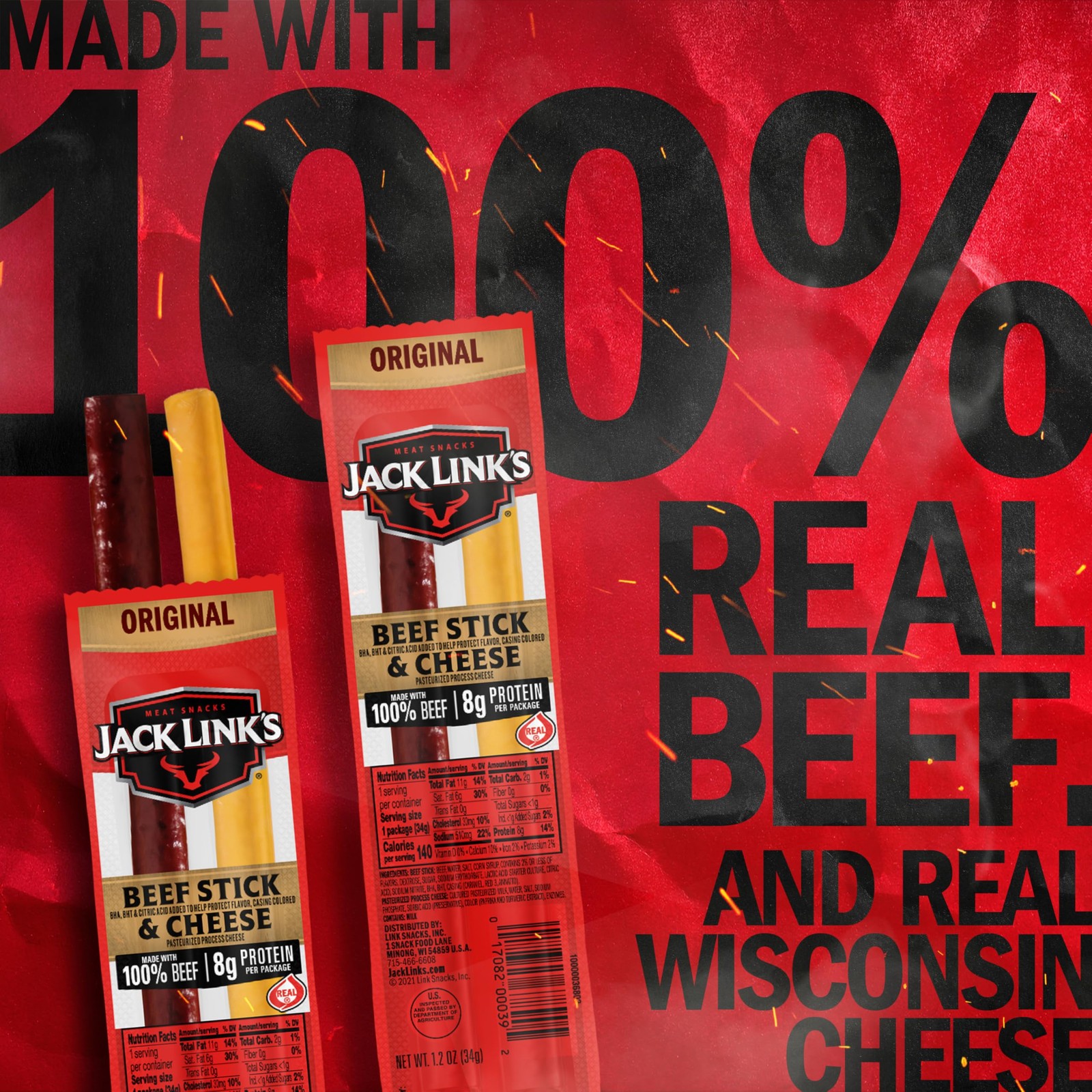 Original Beef & Cheese Combo, Classic Snack Pack, Made with 100% Beef and Rea…