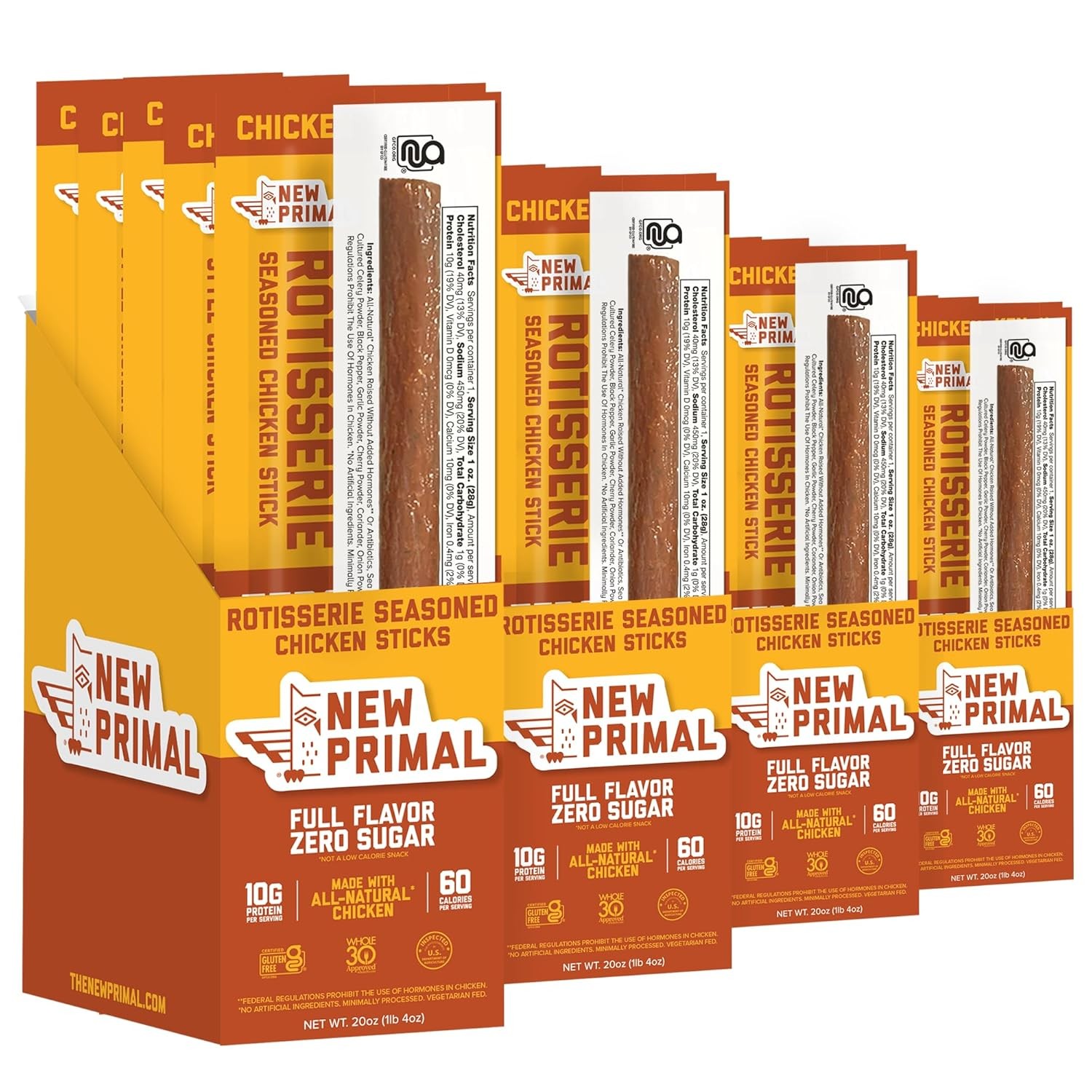 New Primal Rotisserie Chicken Sticks Zero Sugar High Protein Snack Gluten Free
