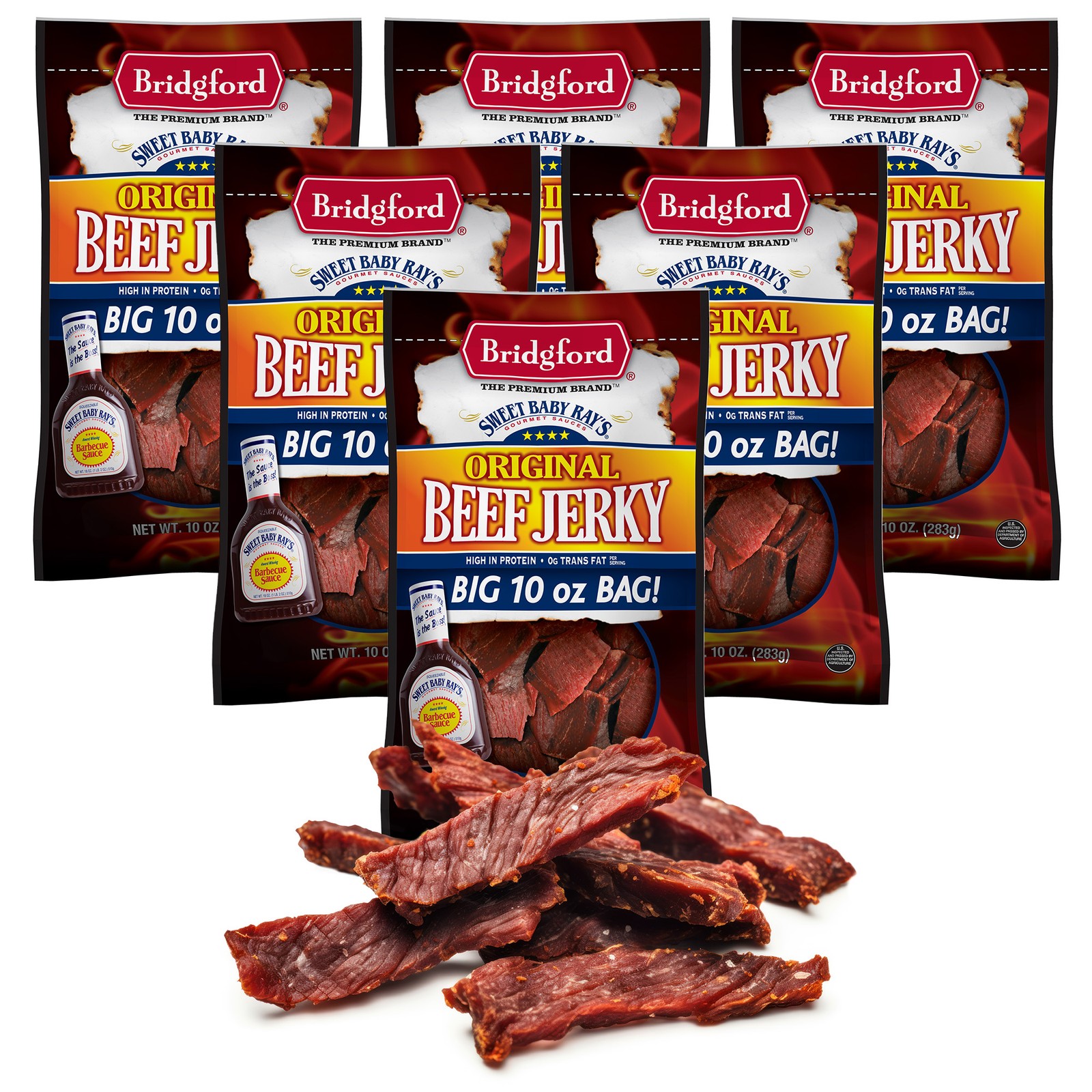 Bridgford Sweet Baby Ray’s High Protein Beef Jerky, 10 Ounce (Pack of 6)