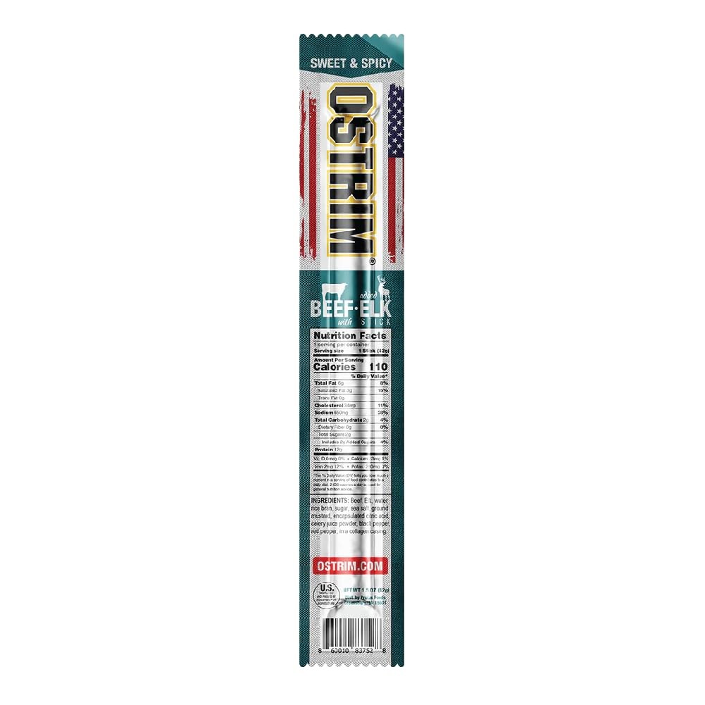 Ostrim Grass-Fed Beef & Elk Jerky Snack Sticks-Sweet & Spicy Flavor, 1.5 oz (Pac