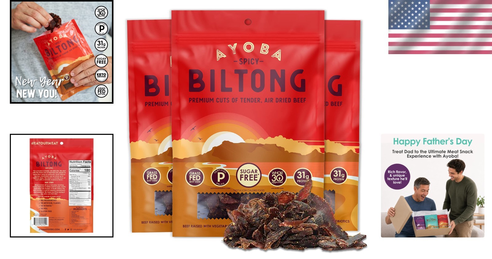 Gluten Free Air Dried Beef Biltong Slices 2 Ounce Pack of 3 South African Snack