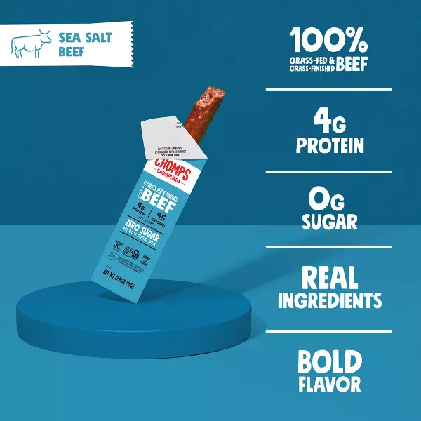 Chomplings Sea Salt Beef Mini Jerky Meat Sticks 4g of Protein 6 Count)
