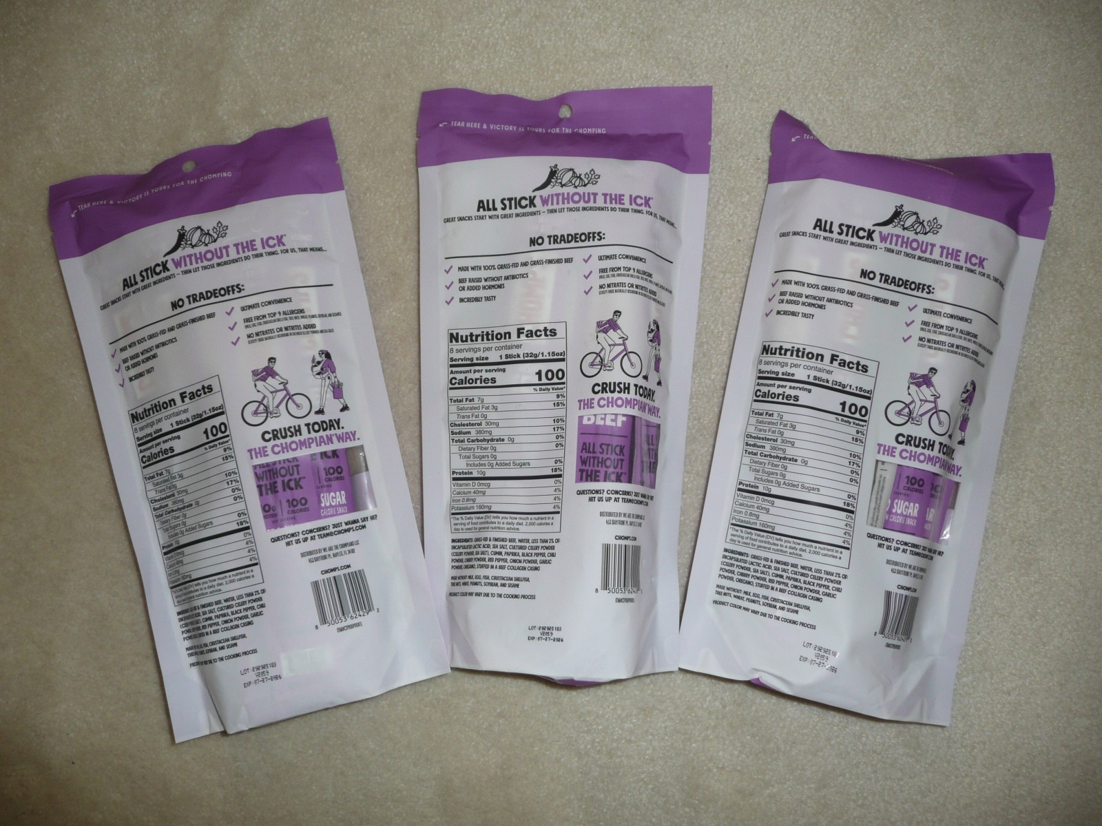 3 PK (24 Count 1.15 oz) – Chomps Keto & Paleo Grass-Fed Taco Beef Jerky Sticks