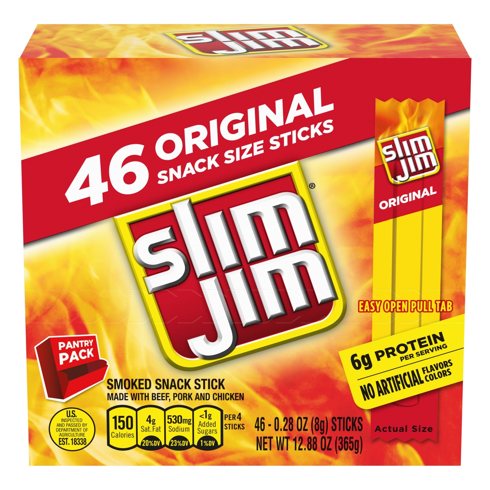 Slim Jim Original Meat Snack Sticks 46 Count 0.28 Oz Portable Protein Snacks