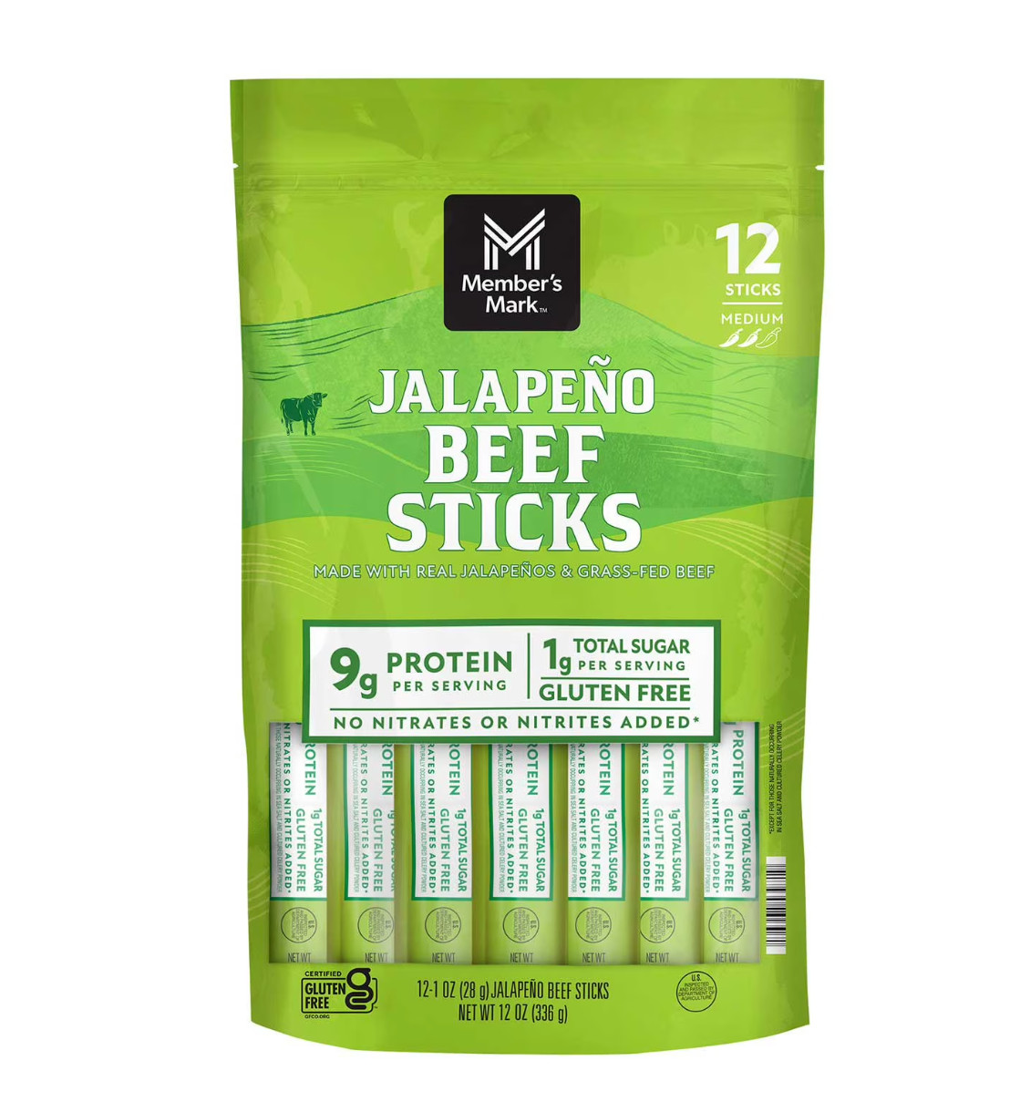 Member’s Mark Jalapeno Grassfed Beef Sticks, 12 Ct, 1 oz, Gluten Free
