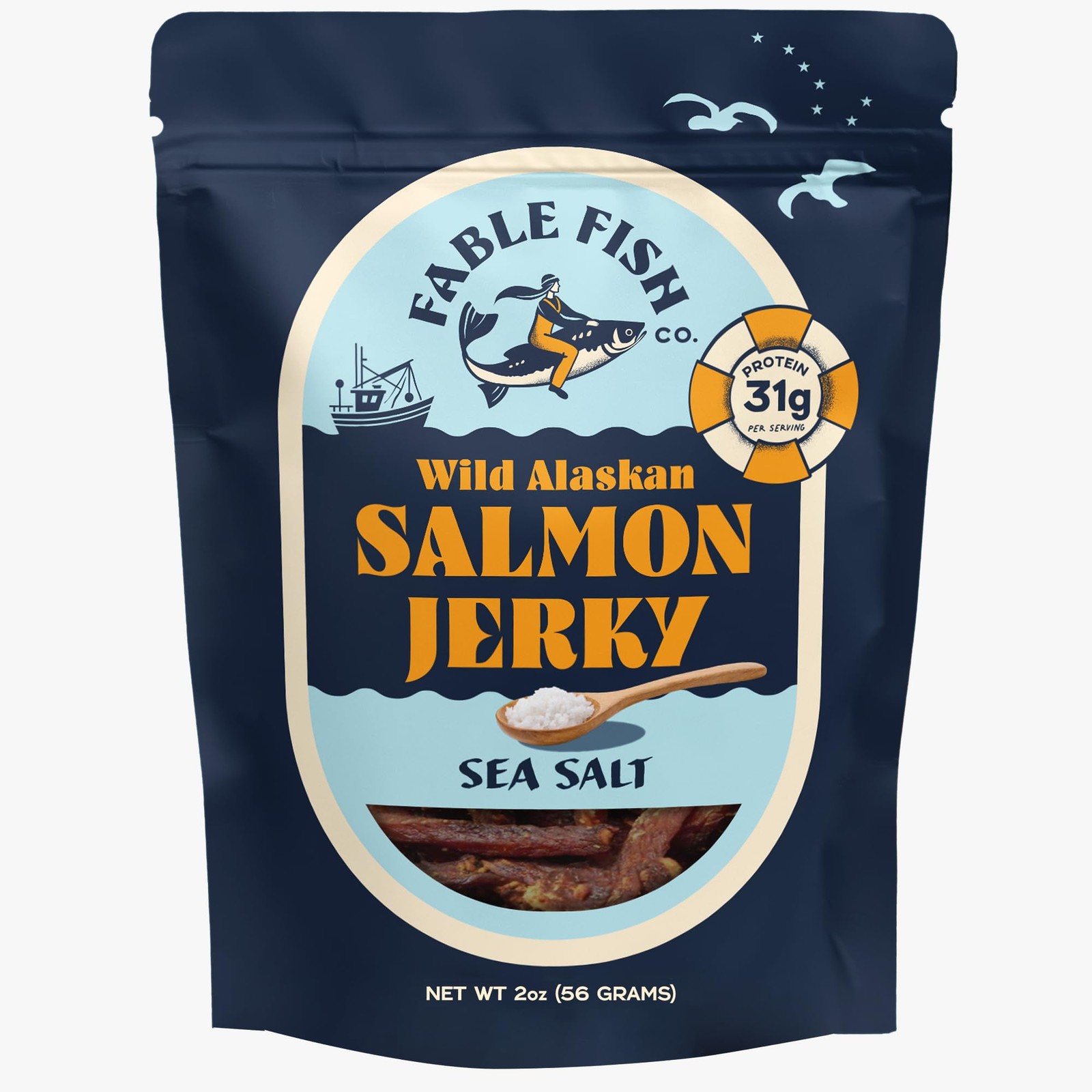 Wild Alaskan Salmon Jerky – 31g Protein, Omega-3s, Natural Collagen Snack