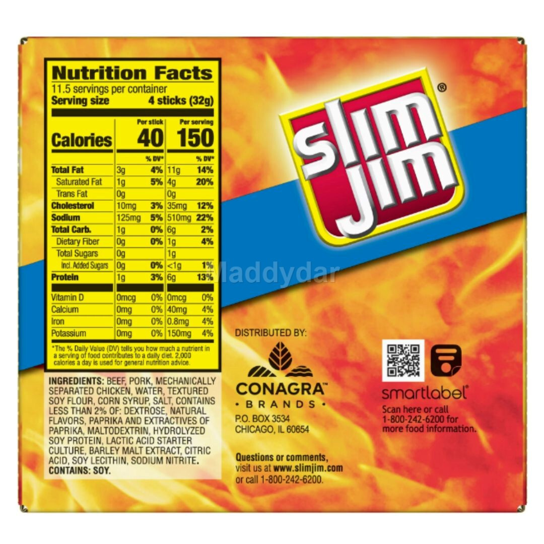 Slim Jim Mild Smoked Snack Sticks Keto Friendly Smoked Meat Stick, 0.28 Oz, 46 C