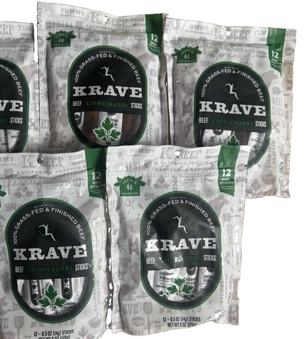 4 X 6oz Bags Krave Chimichurri Grass Fed Beef Sticks*12 Per Bag*5/12/26