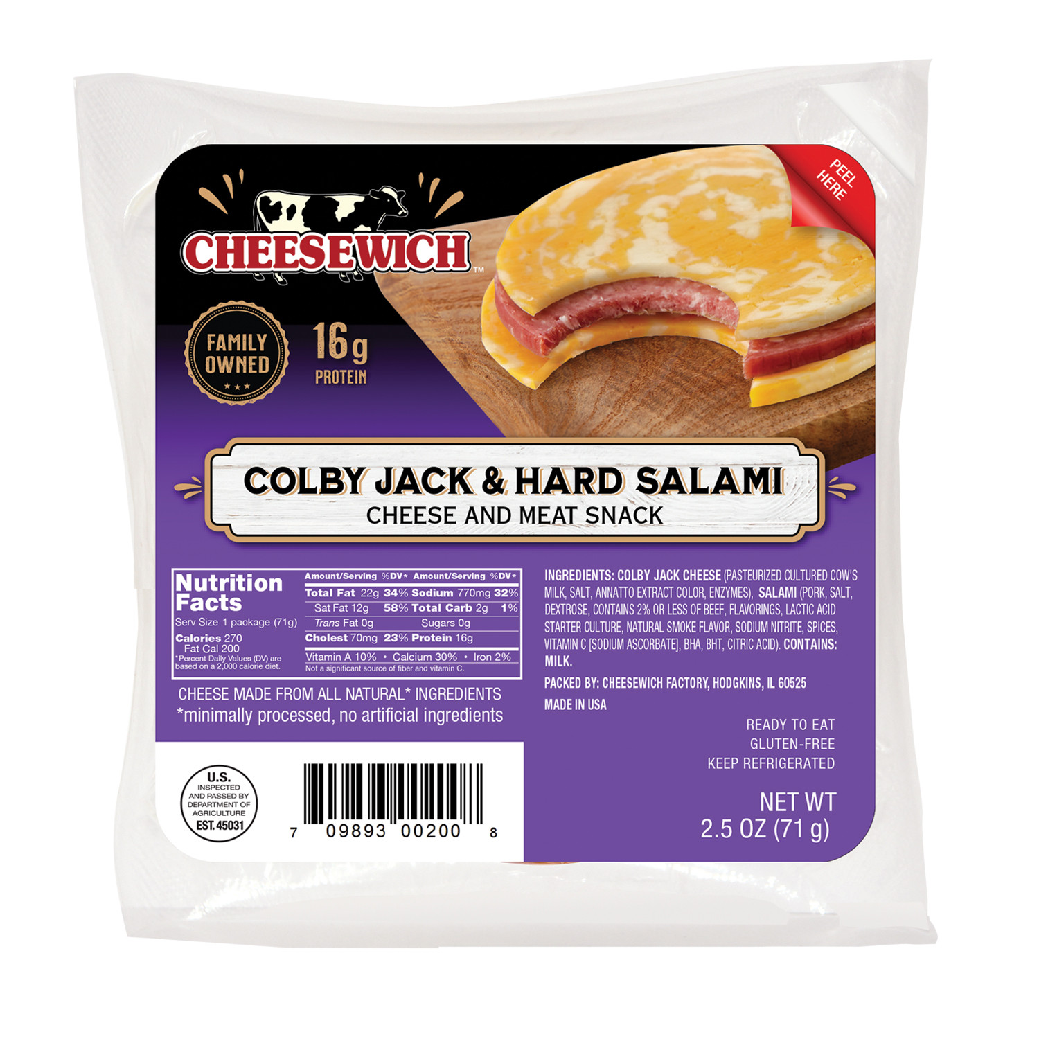 Cheesewich Protein Snacks – Colby Jack & Hard Salami Slices, Pack of 16, 2.5 …