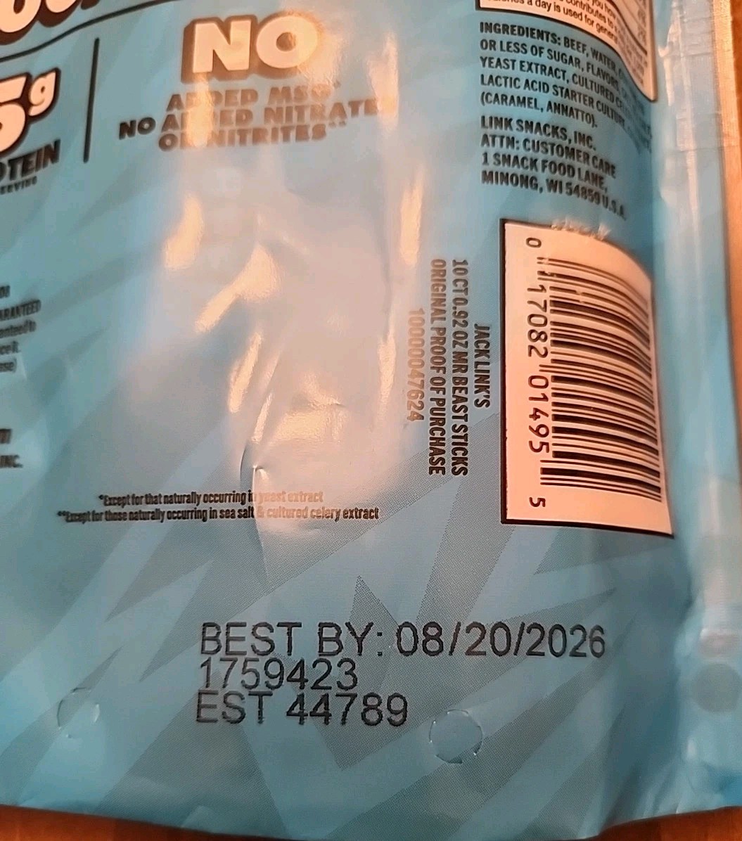 Jack Links Mr Beast Original Beef Sticks Snacks Six Packages Lot Of 60 Sticks
