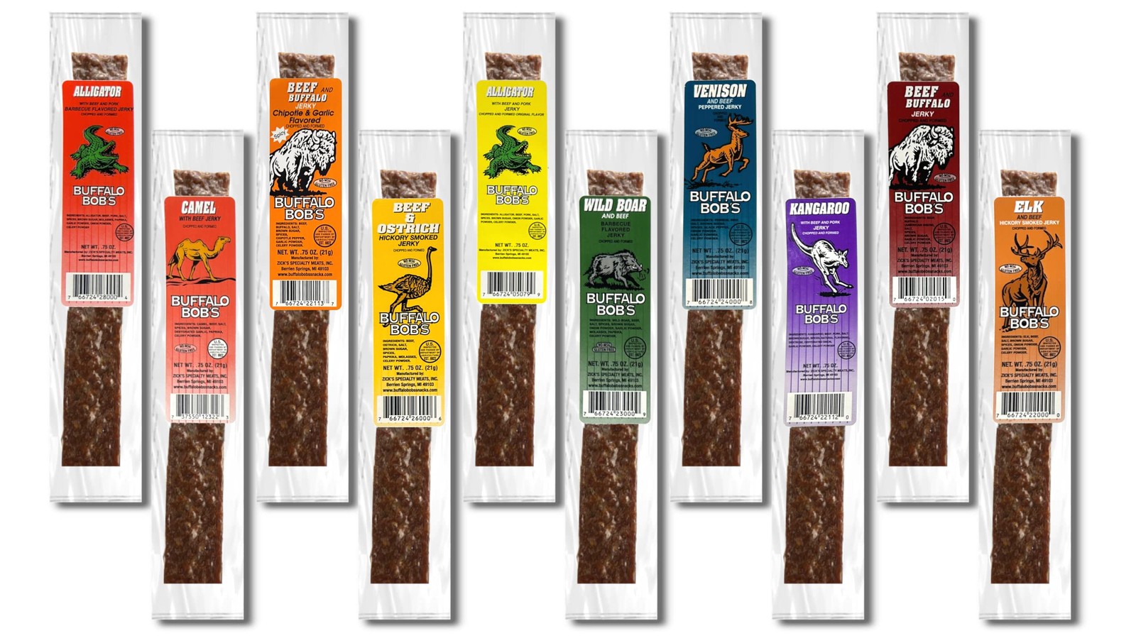 Buffalo Bob’s Exotic Jerky 10-Flavor Variety Pack – Wild Game, Gluten-Free Snack