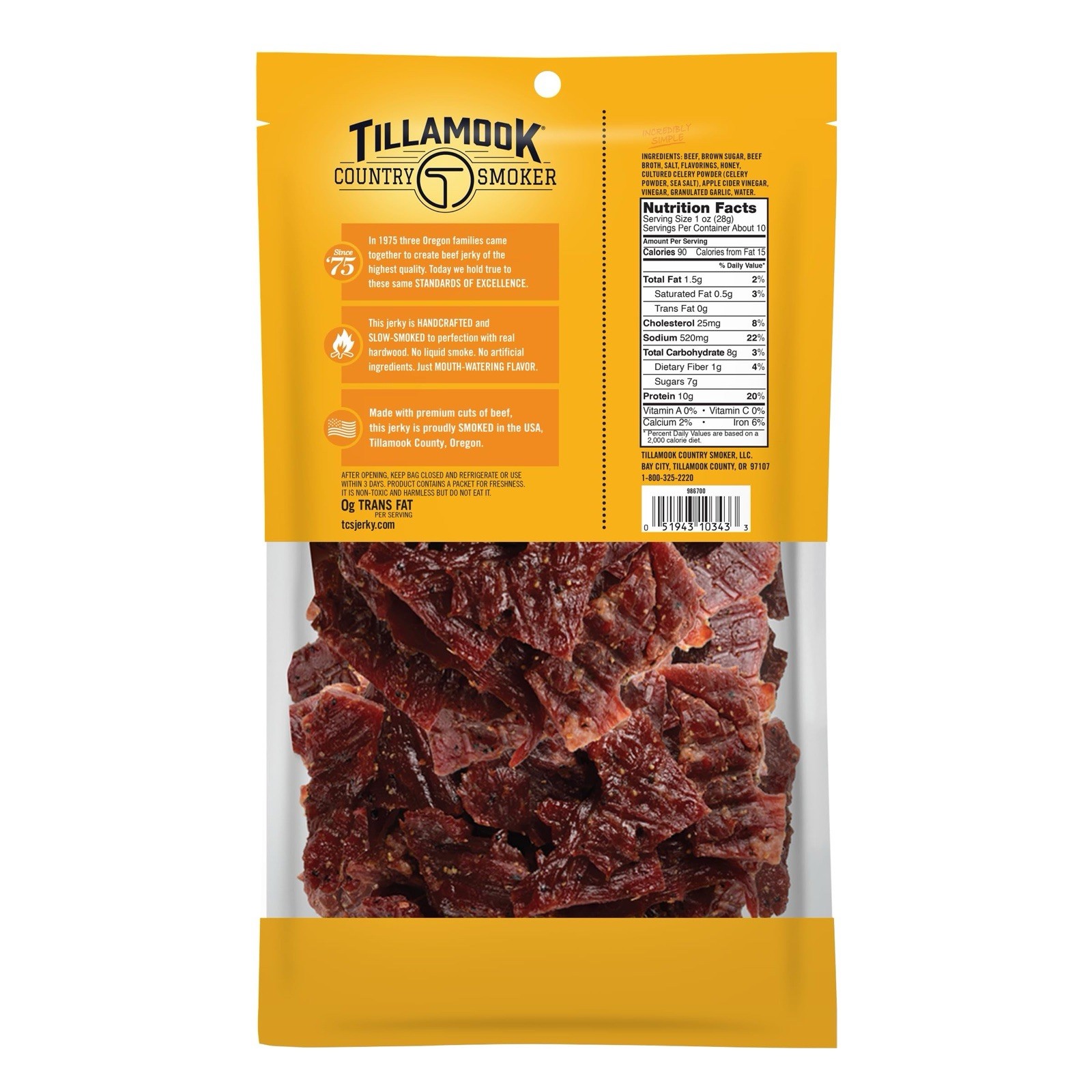 Tillamook Country 🥩 Smoked 🔥 Beef Jerky, Honey Glazed, 10 Ounce