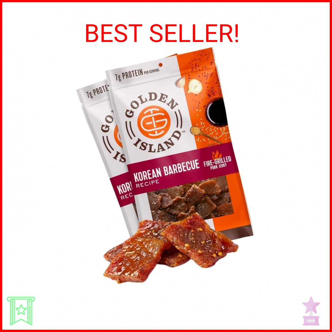 Golden Island Korean BBQ Pork Jerky – (2 Pack) 9 oz Resealable Bag – Fire-Grille