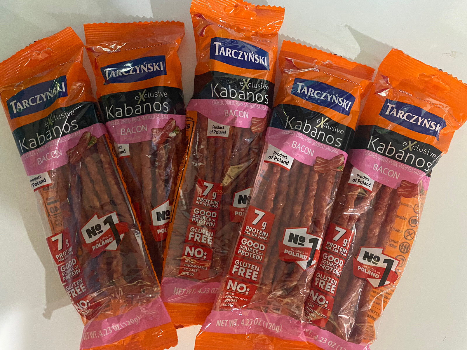 TARCZYNSKI Exclusive Kabanos 5×120 GPolish Dried Sausage With bacon 5×4.23 Oz